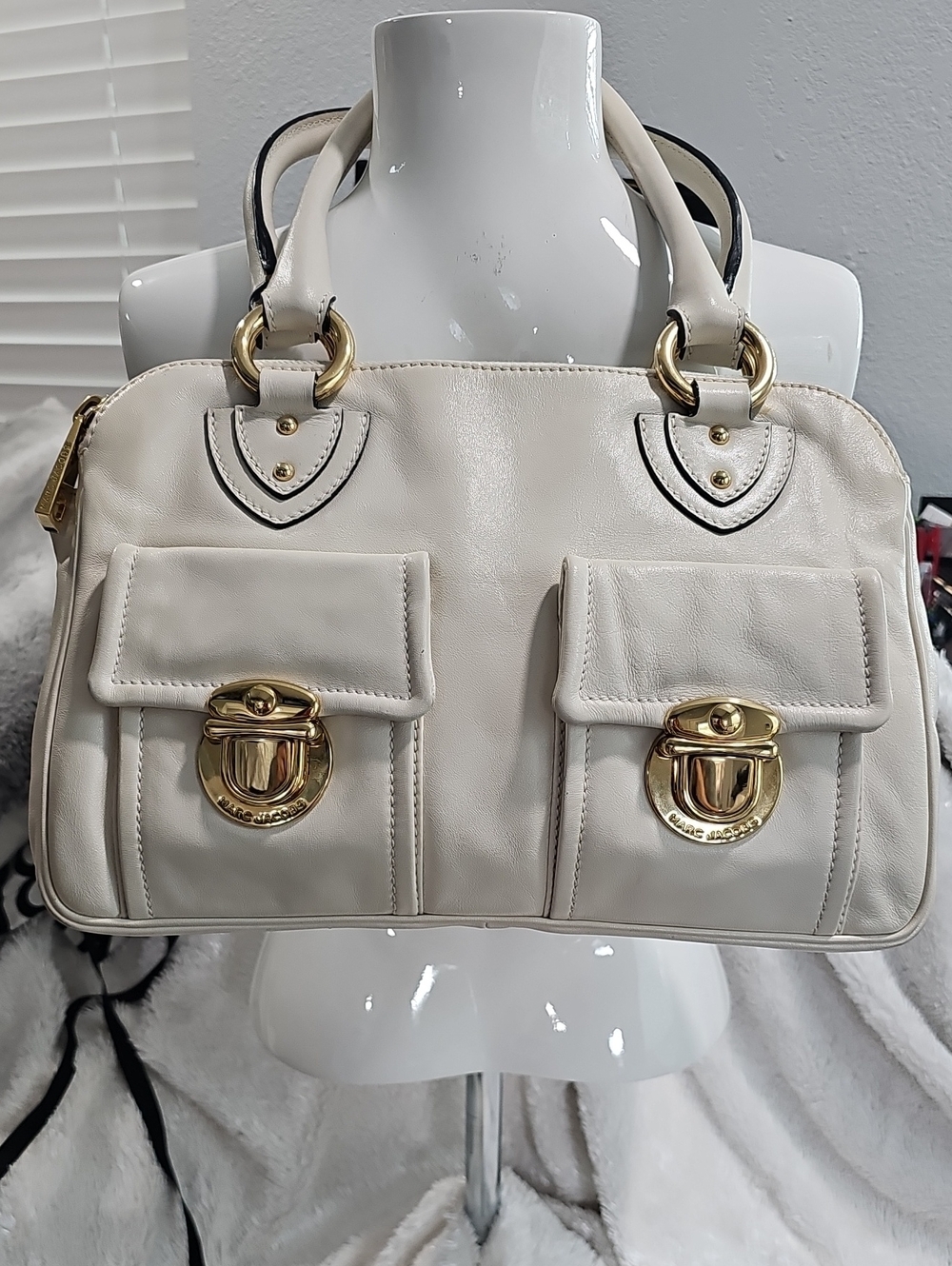 Marc Jacobs White Leather Satchel with Gold Hardware